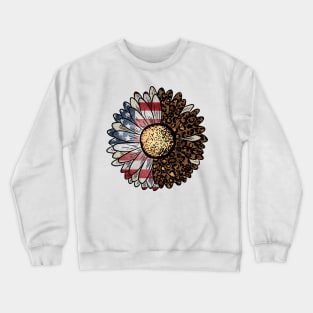 Patriotic Sunflower with Leopard Print Crewneck Sweatshirt